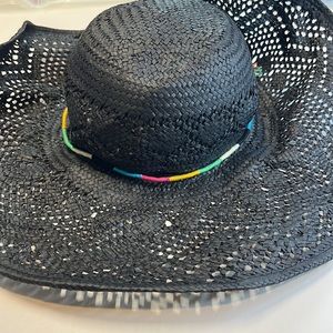 San Diego Hat Company Black Straw Hat w/ Rainbow Band, NWT!